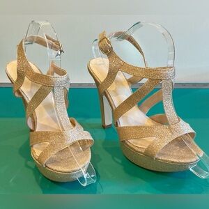 Benjamin Walk Touch Ups Queenie Gold Glitter Platform Strappy Heels Size 6.5